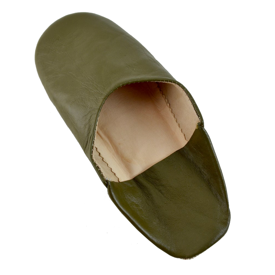 Moroccan Leather Slipper Dark Green Color - marrakechcraft