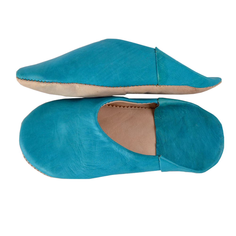 Moroccan Leather Slipper Turquoise Color - marrakechcraft