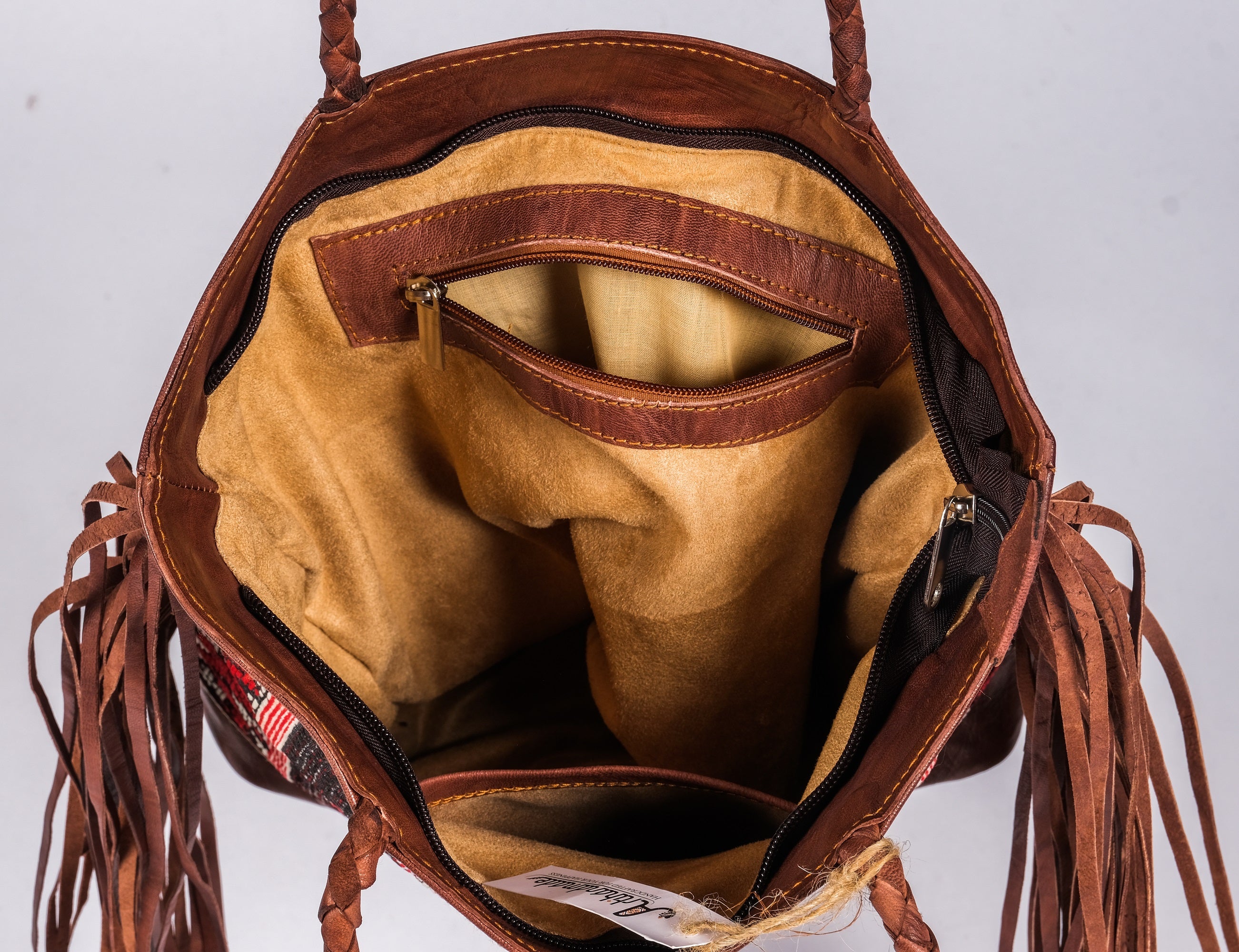 Leather Tote Bag, Leather Fringed bohemian Shoulder Bag