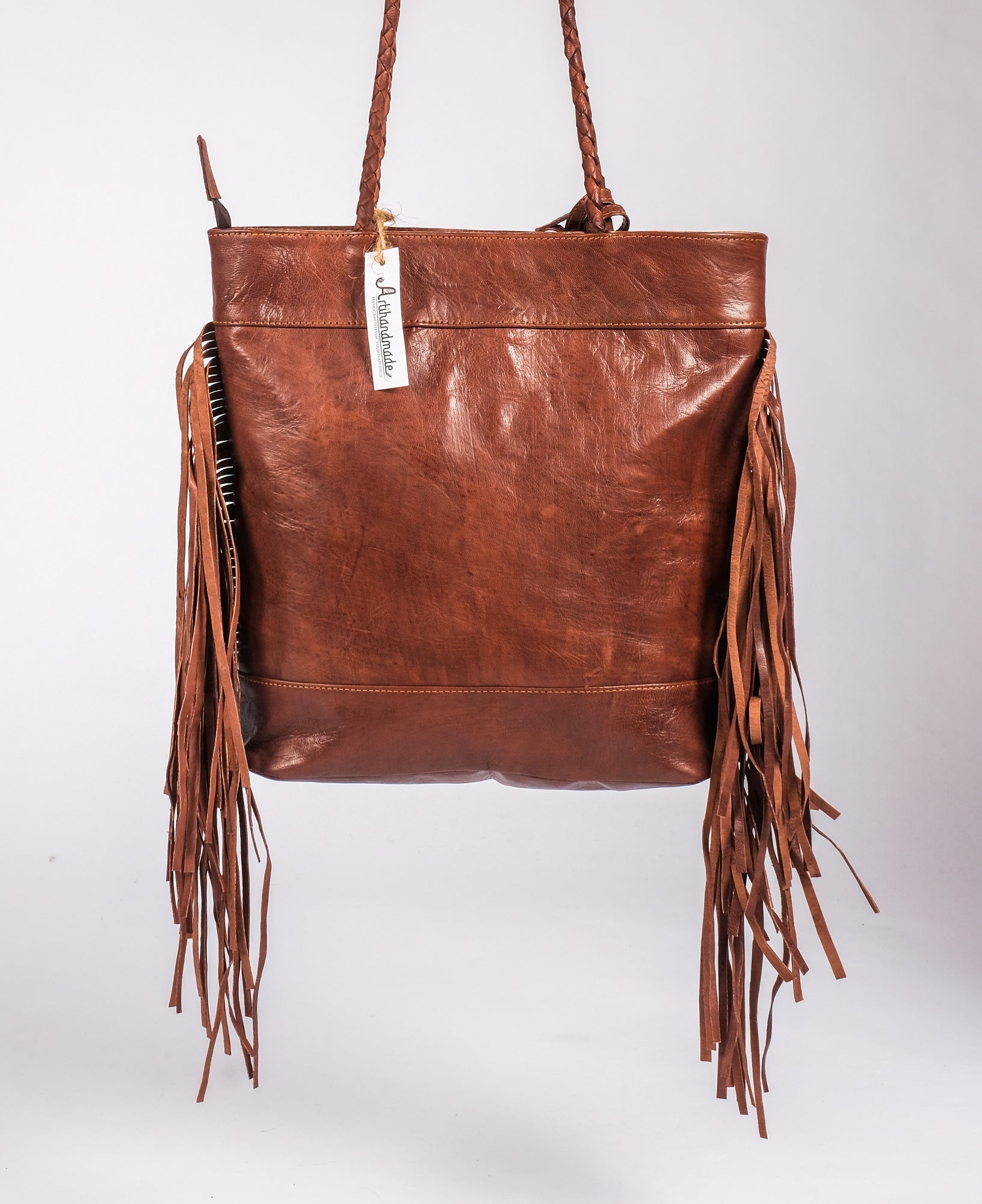 Leather Tote Bag, Leather Fringed bohemian Shoulder Bag