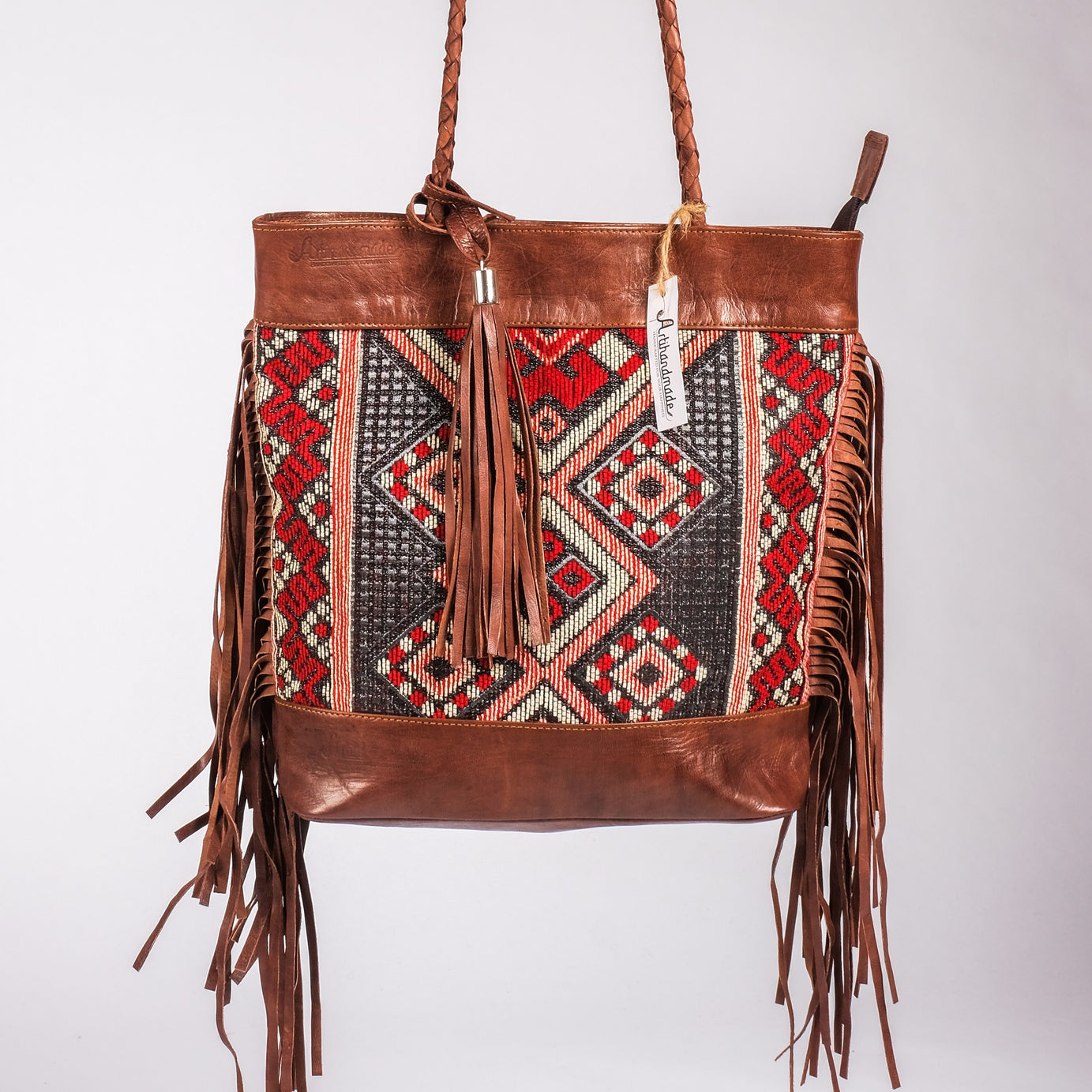 Leather Tote Bag, Leather Fringed bohemian Shoulder Bag