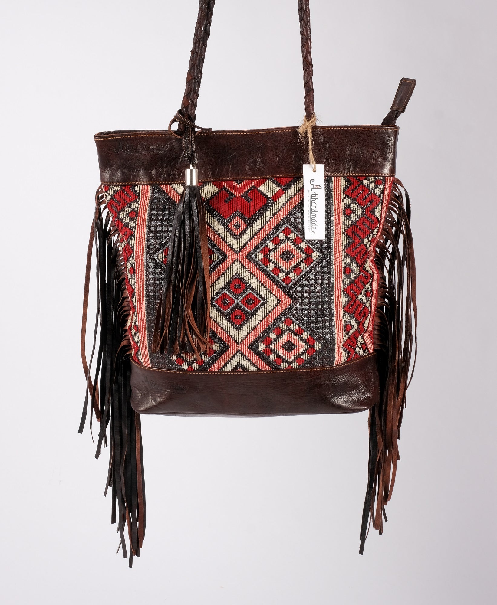 Leather Tote Bag, Leather Fringed bohemian Shoulder Bag