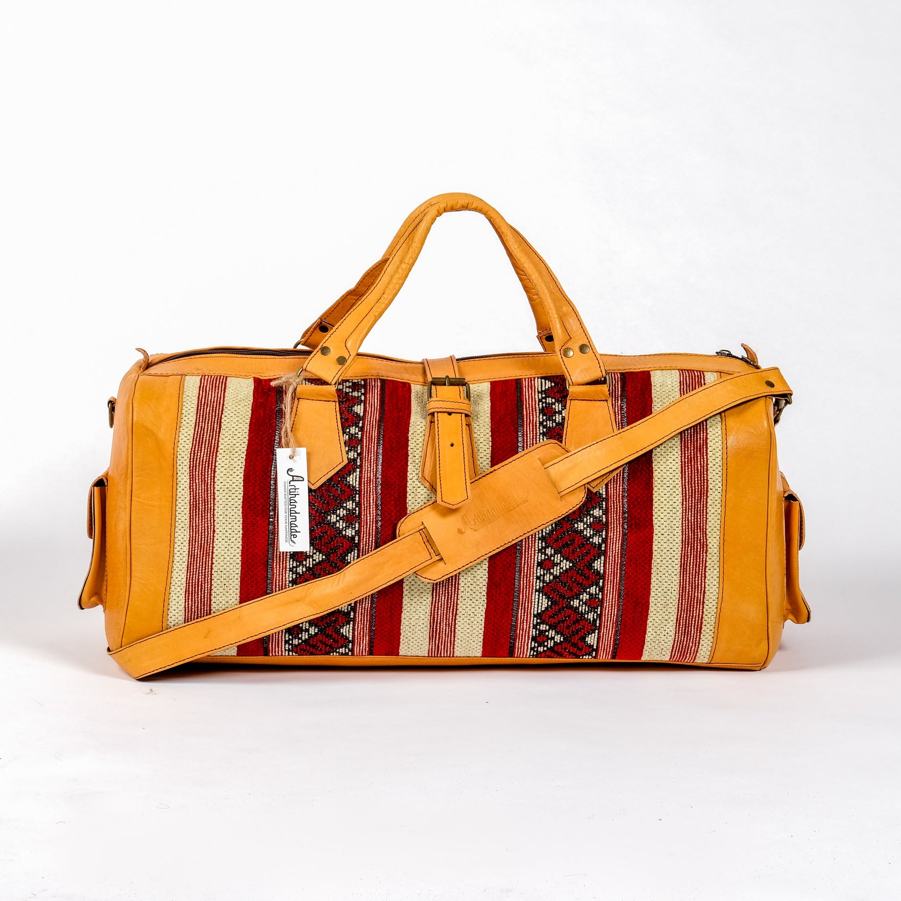Set Of 2 Duffel Bags Kilim And Leather - Large With Medium