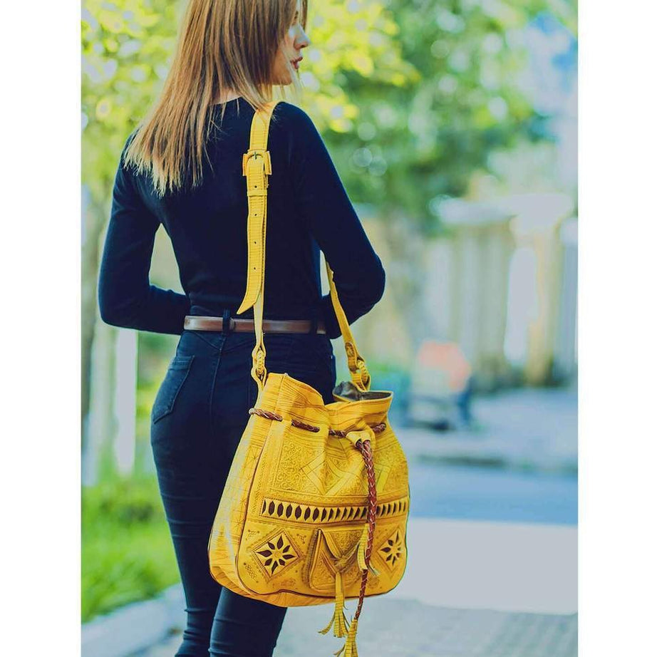 Handmade moroccan Boho Soulder Bag Yellow - artihandmade