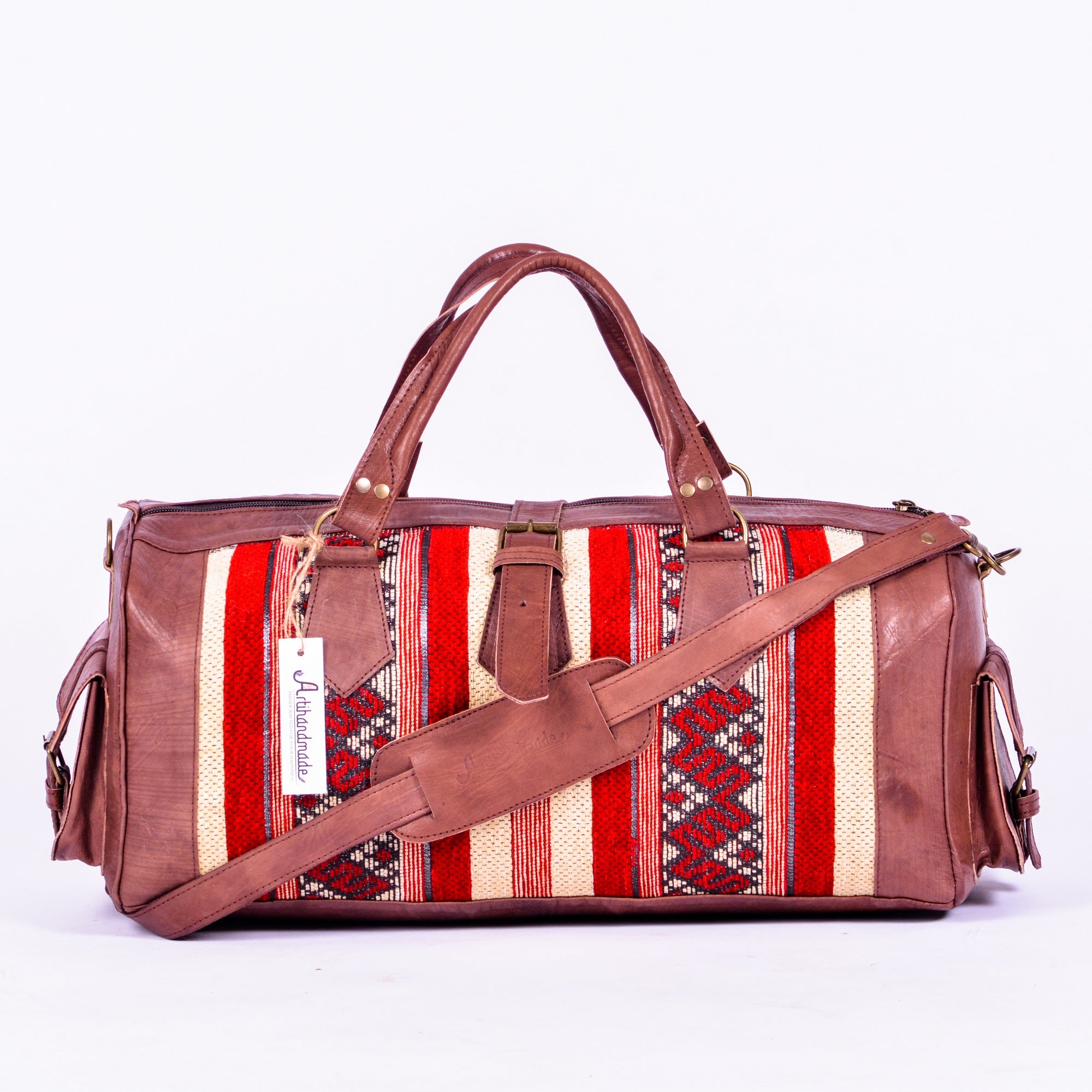 Set Of 2 Duffel Bags Kilim And Leather - Large With Medium
