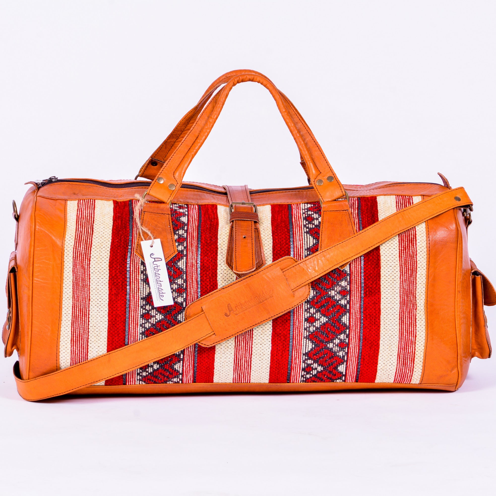 Set Of 2 Duffel Bags Kilim And Leather - Large With Medium