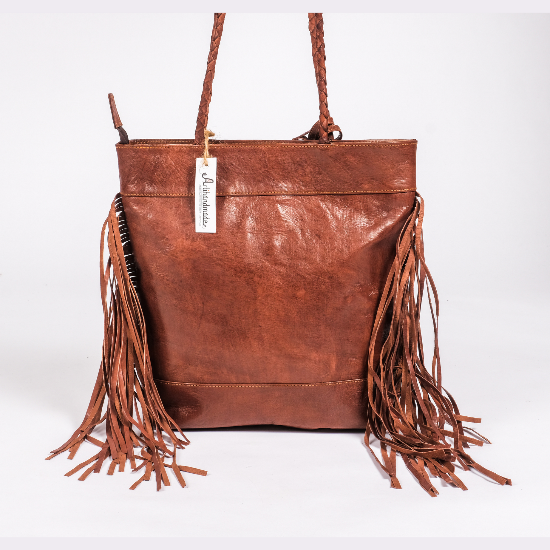 Leather Tote Bag, Leather Fringed bohemian Shoulder Bag